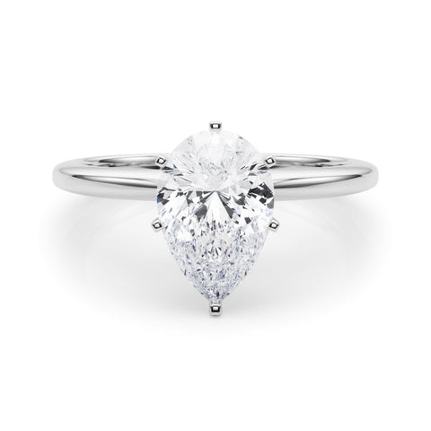 Silver Pear Solitaire Engagement Ring with Classic Band and Four-Prong Setting