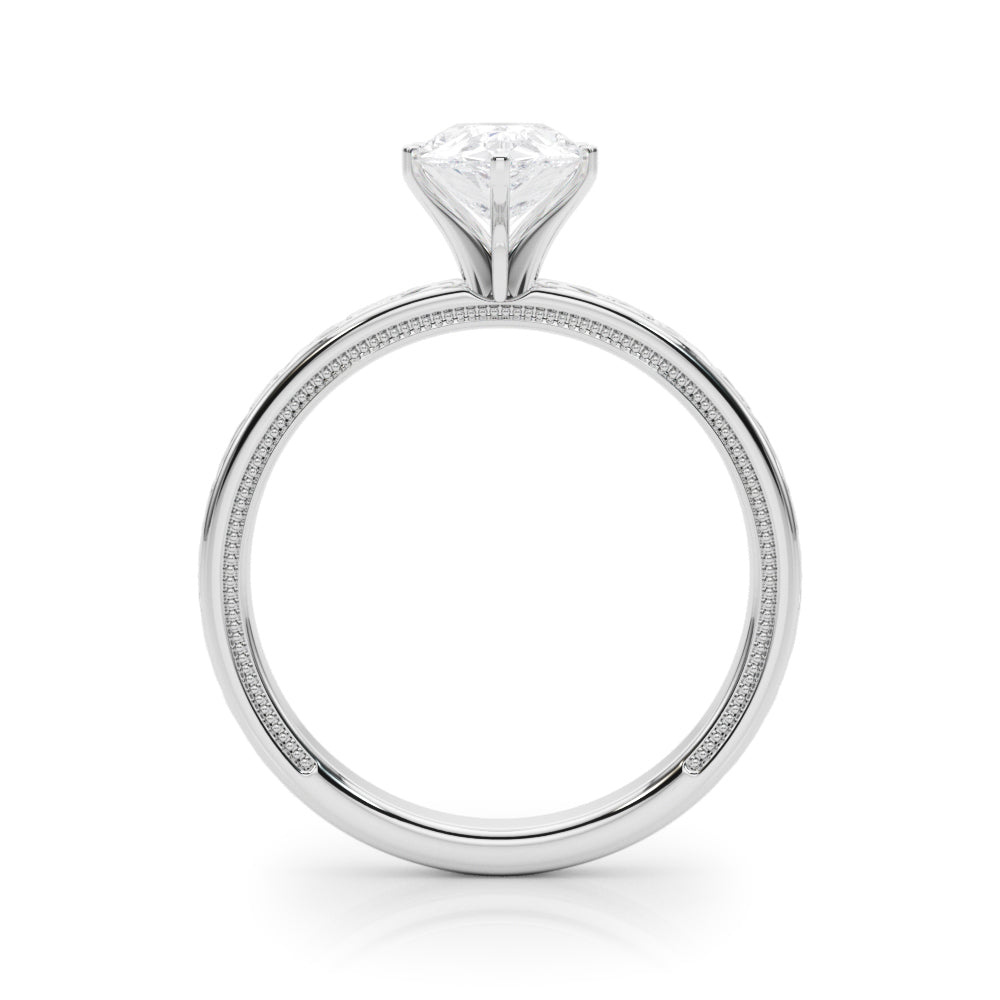 Silver Pear Solitaire Engagement Ring with Scrollwork Band and Four-Prong Setting 1