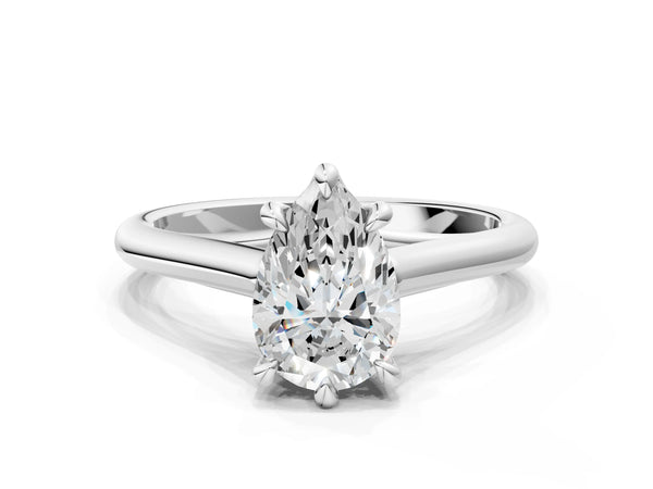 Sterling Silver Pear-Shaped Cathedral Solitaire Engagement Ring Setting with Plain Arched Shoulders