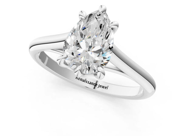 Sterling Silver Pear-Shaped Cathedral Solitaire Engagement Ring Setting with Plain Arched Shoulders