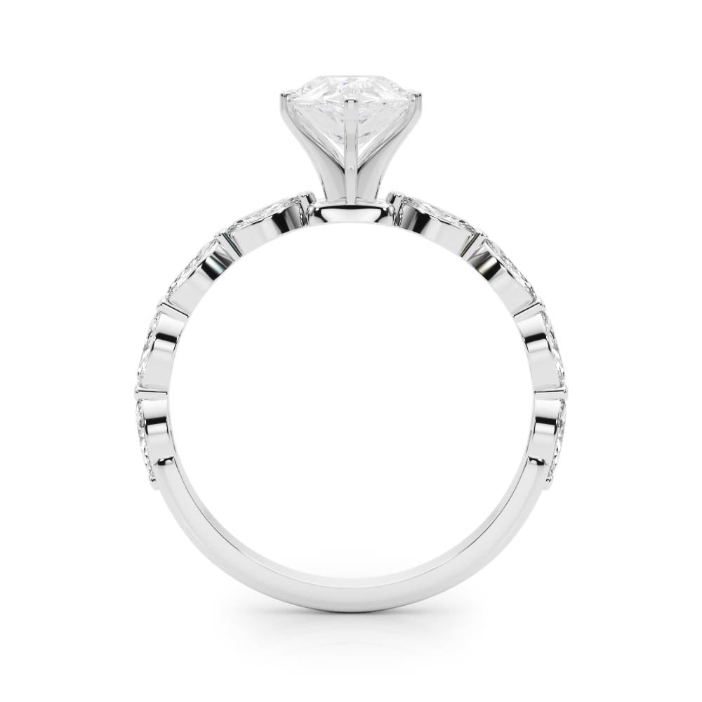 Silver Pear Solitaire Marquise Side Stone Prong Setting Ring 1