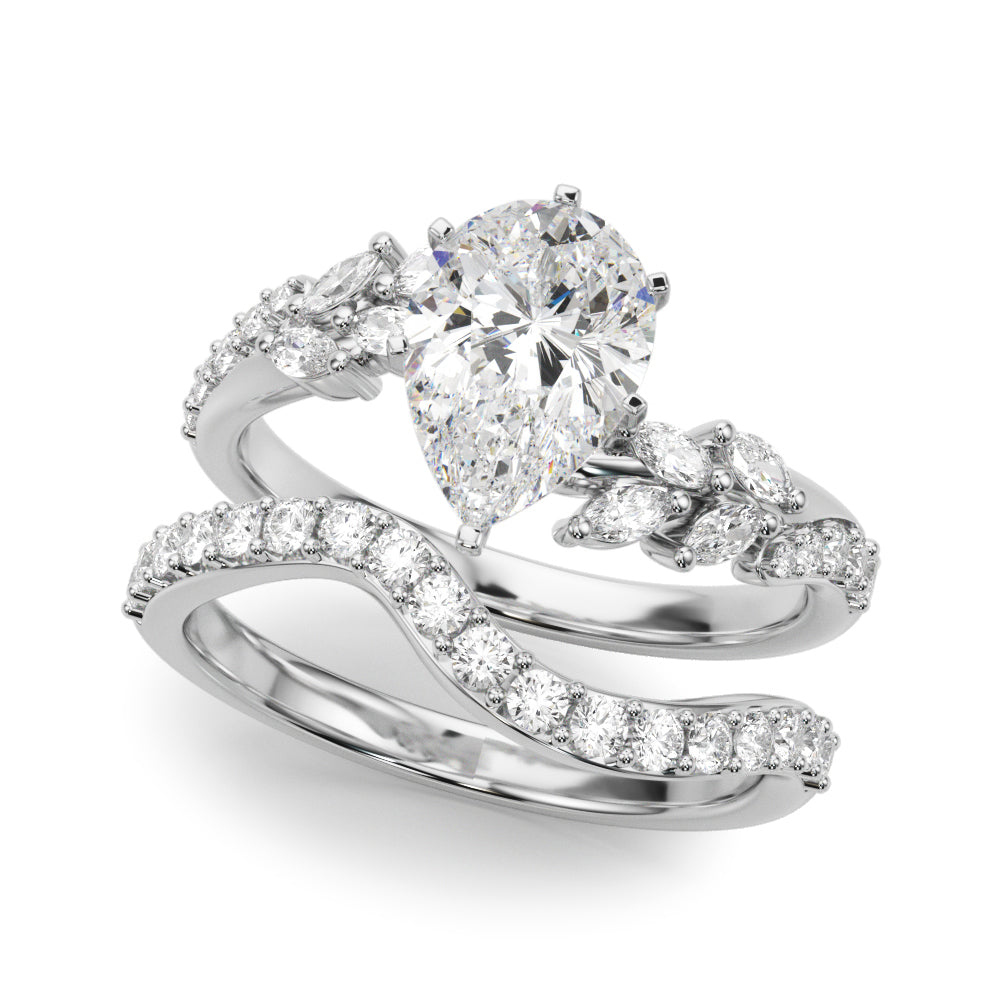 Silver Pear Solitaire Marquise Twist Band with Six-Prong Setting