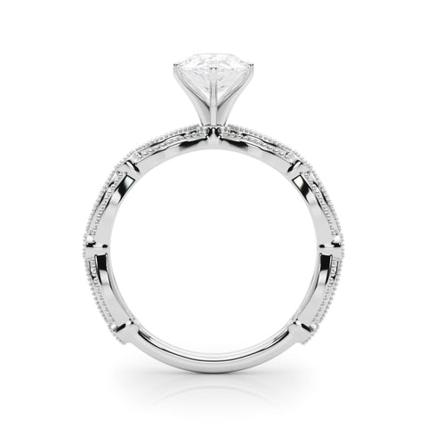 Silver Pear Solitaire Milgrain Diamond Engagement Ring with Bezel and Marquise Band 1
