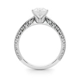 Silver Pear Solitaire Milgrain Engraved Band with Four-Prong Setting 1