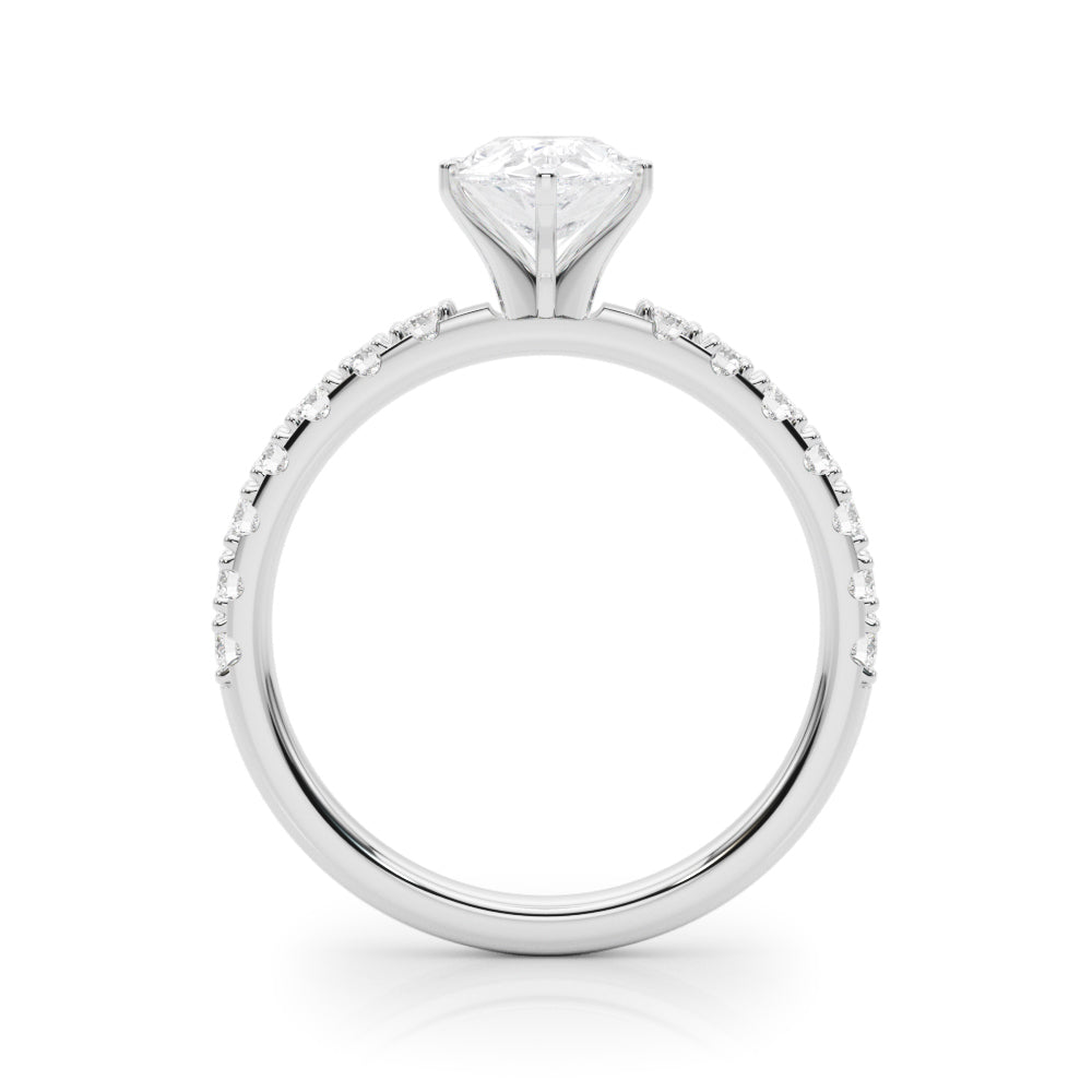 Silver Pear Solitaire Pavé Band with Four-Prong Setting 1