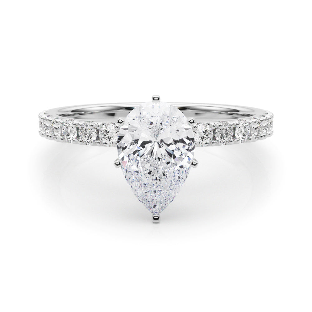 Silver Pear Solitaire Pavé Band with Four-Prong Setting