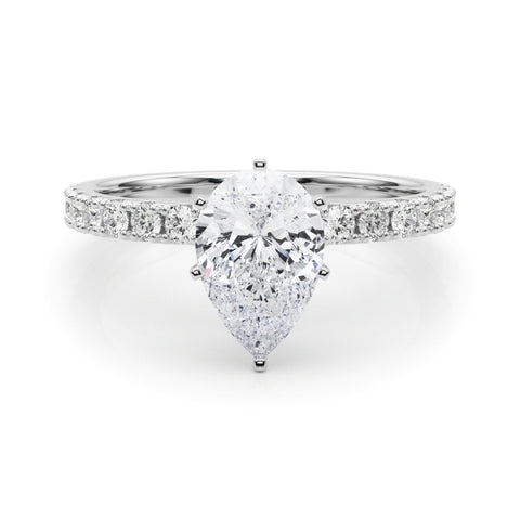 Silver Pear Solitaire Pavé Band with Four-Prong Setting