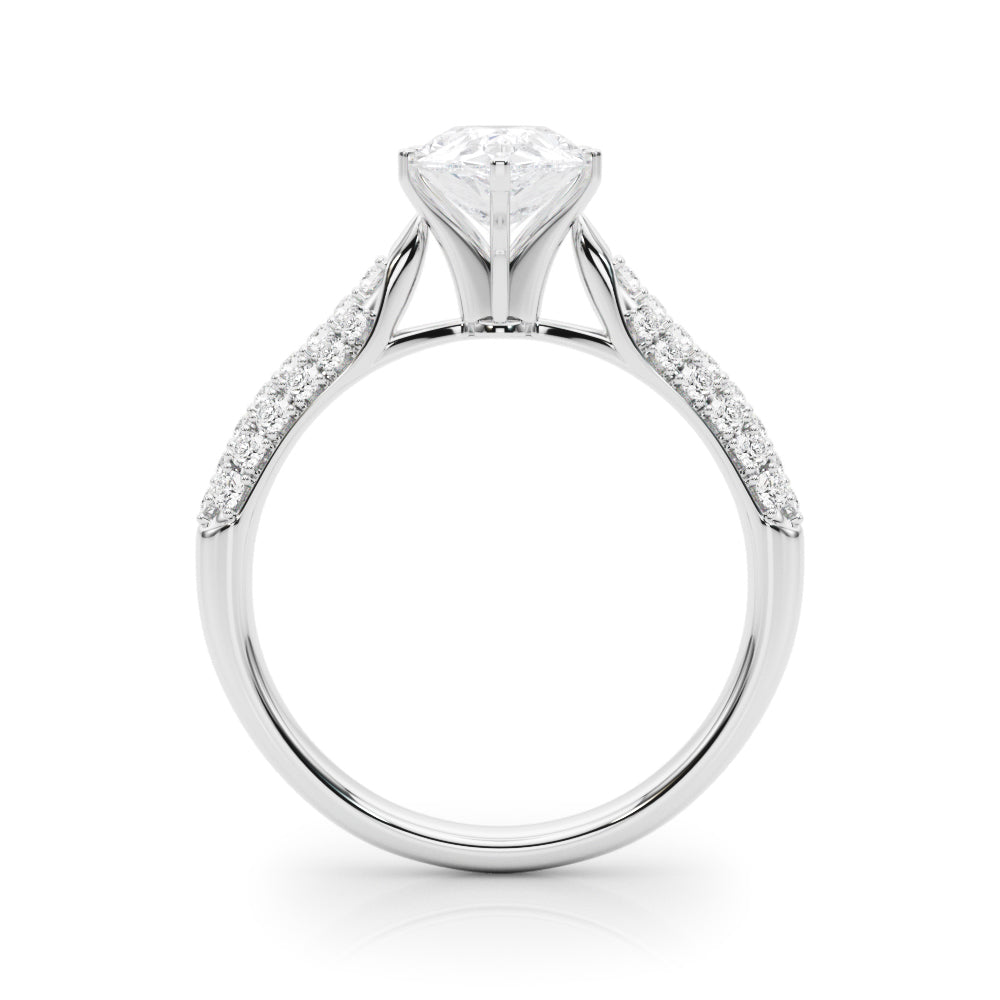 Silver Pear Solitaire Pavé Diamond Engagement Ring with Four-Prong Setting 1