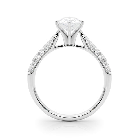 Silver Pear Solitaire Pavé Diamond Engagement Ring with Four-Prong Setting 1