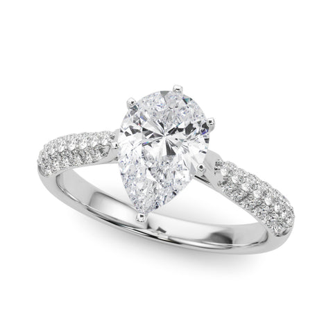 Silver Pear Solitaire Pavé Diamond Engagement Ring with Four-Prong Setting 2