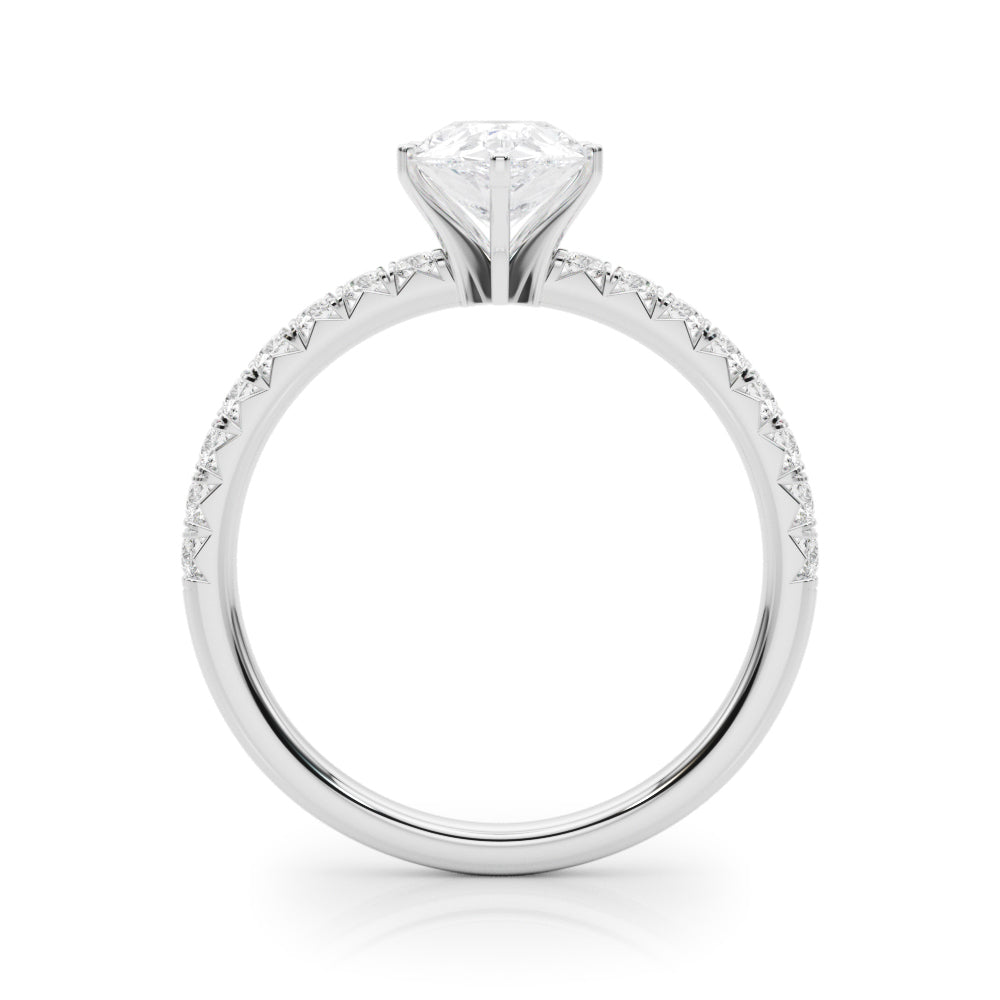 Silver Pear Solitaire Pave Diamond Engagement Ring with Four-Prong Setting 1
