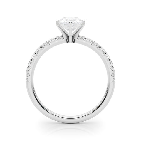Silver Pear Solitaire Pave Diamond Engagement Ring with Four-Prong Setting 1