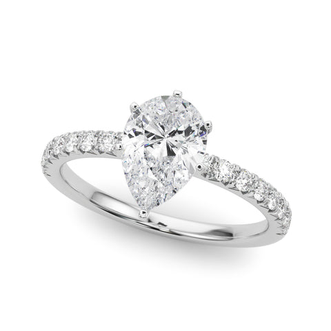 Silver Pear Solitaire Pave Diamond Engagement Ring with Four-Prong Setting 2