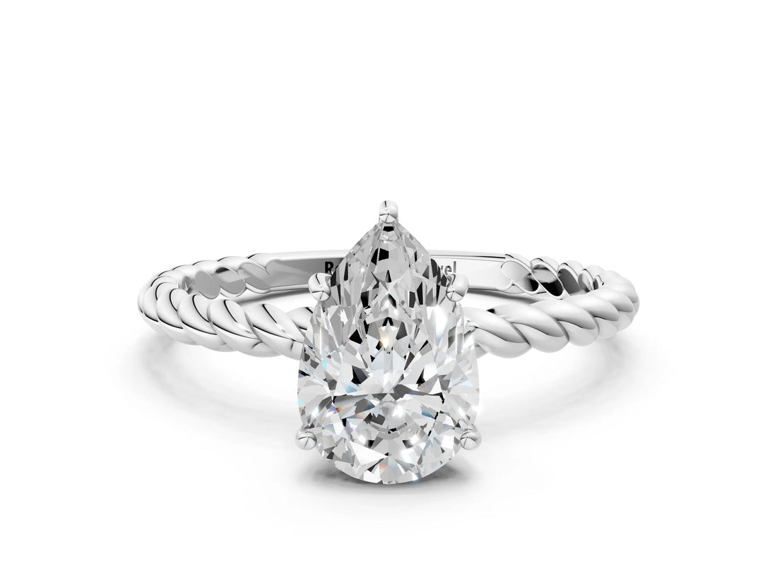 Silver Pear Solitaire Twist Band Ring with Four-Prong Setting_12