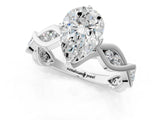 Silver Pear Solitaire Twist Band with Leaf Prong Setting 2