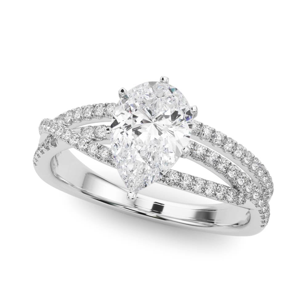 Silver Pear Solitaire Twist Band with Pavé Setting and Four-Prong Setting 2