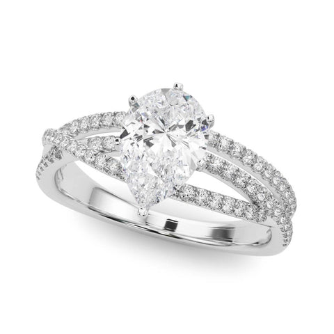 Silver Pear Solitaire Twist Band with Pavé Setting and Four-Prong Setting 2