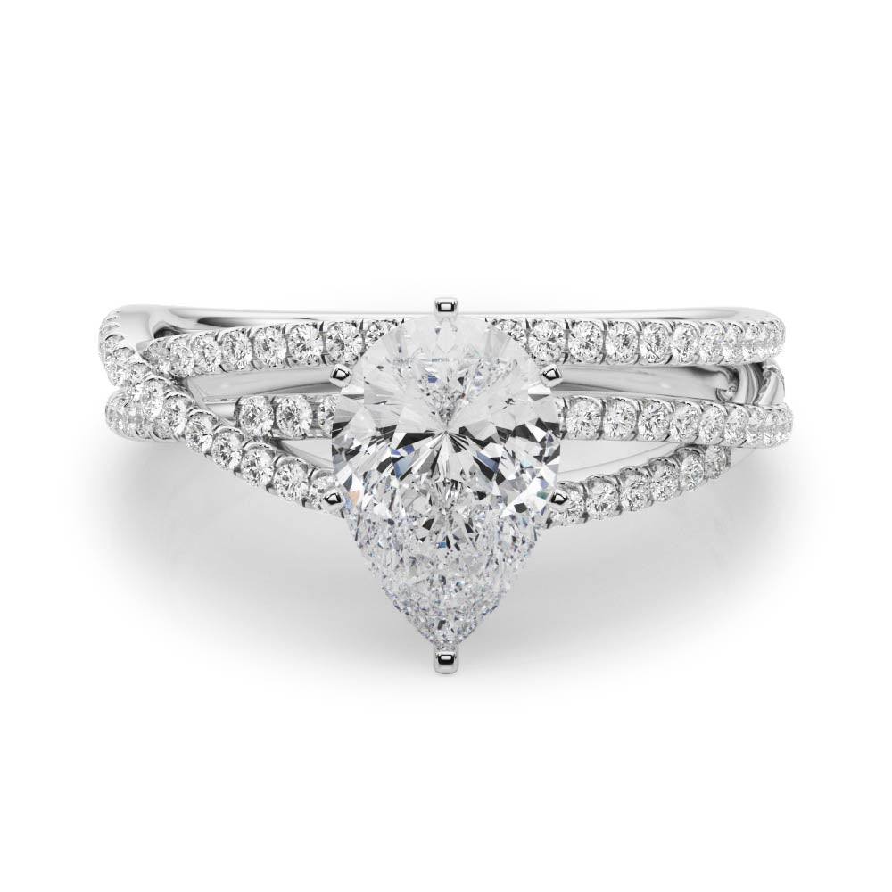Silver Pear Solitaire Twist Band with Pavé Setting and Four-Prong Setting