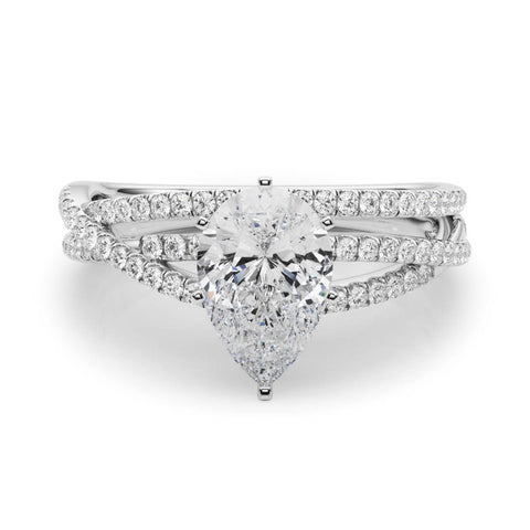 Silver Pear Solitaire Twist Band with Pavé Setting and Four-Prong Setting