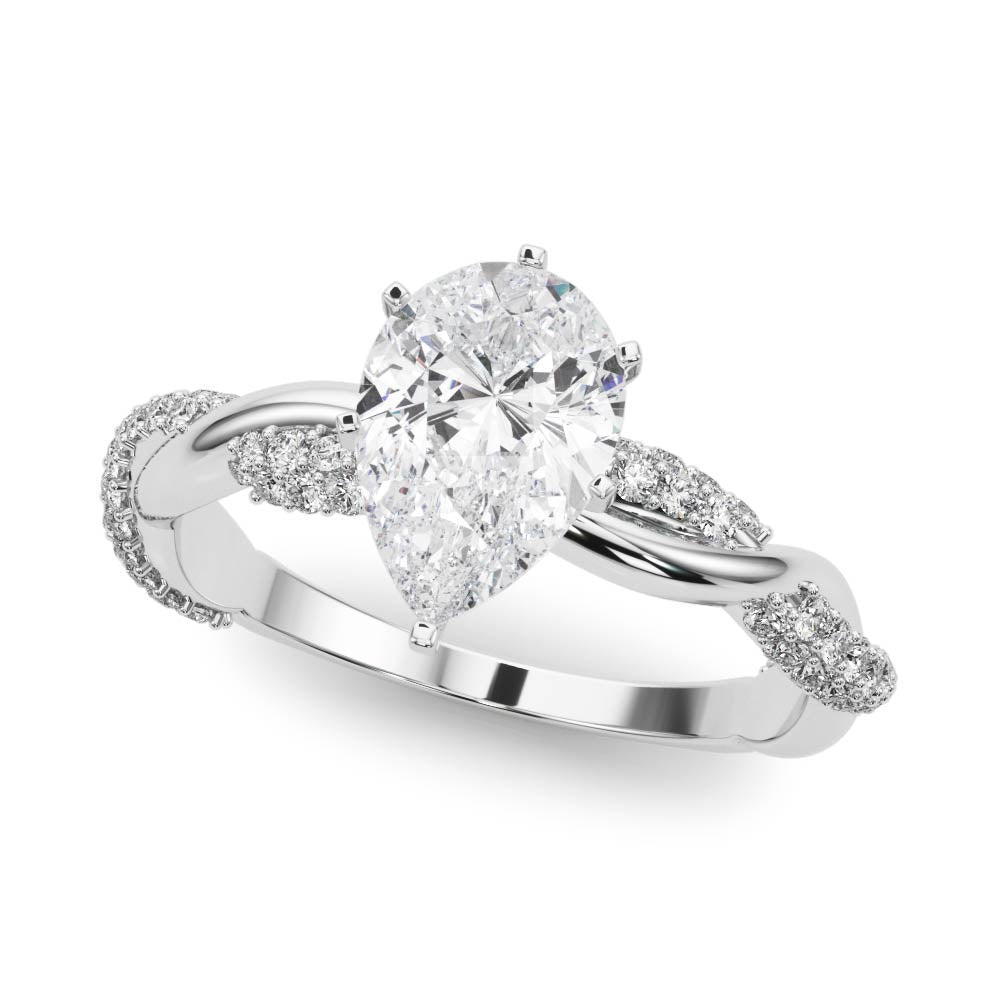 Silver Pear Solitaire Twist Band with Pave Prong Setting 2