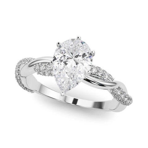 Silver Pear Solitaire Twist Band with Pave Prong Setting 2