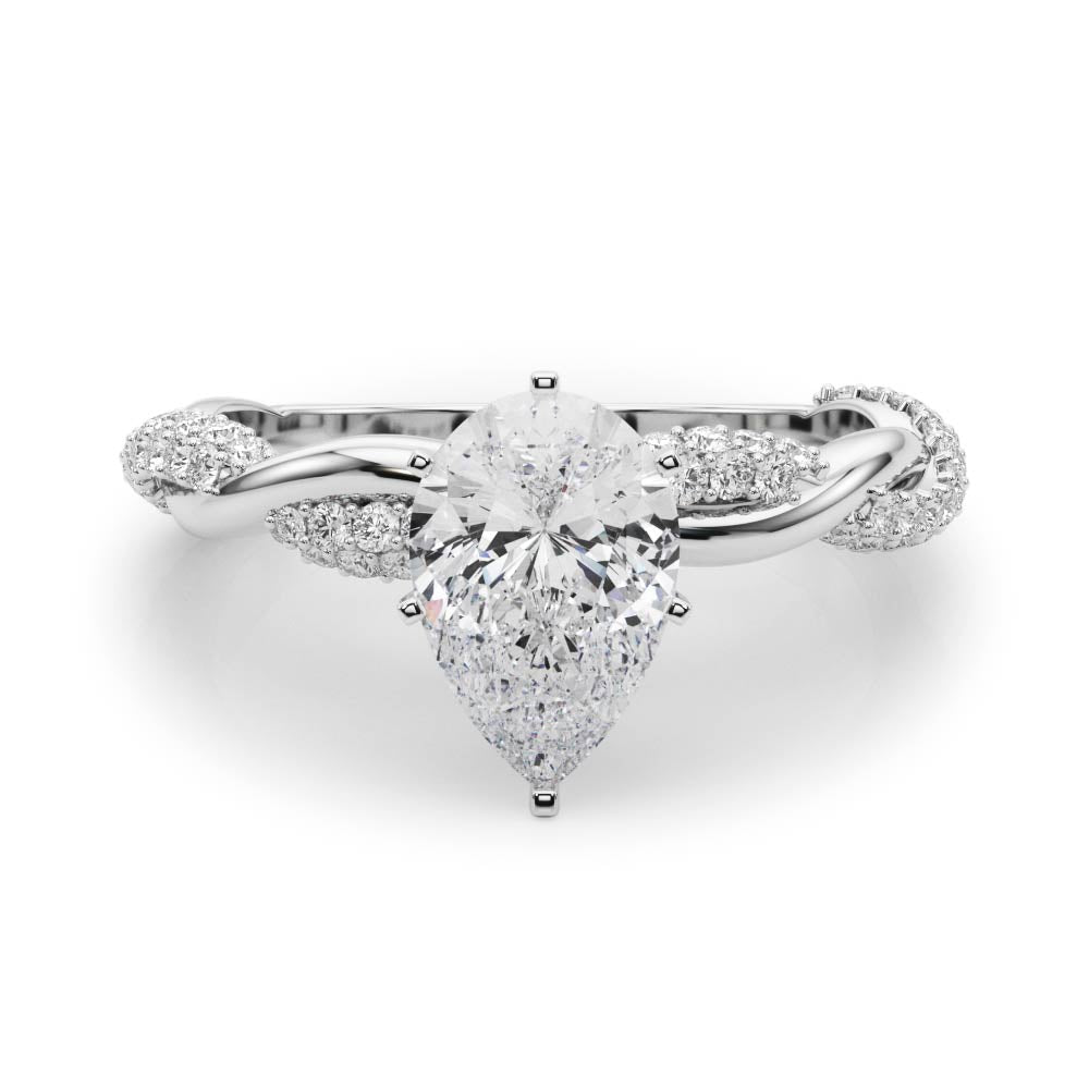Silver Pear Solitaire Twist Band with Pave Prong Setting