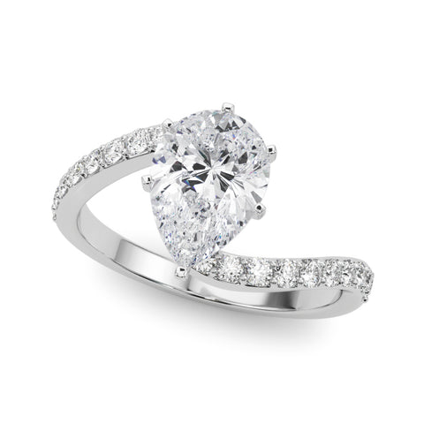 Silver Pear Solitaire Twist Band with Pave Set Diamonds and Four-Prong Setting 2