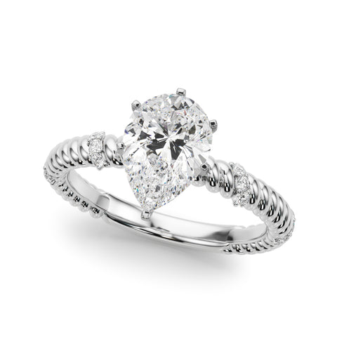 Silver Pear Solitaire Twisted Band Prong Set Engagement Ring 2