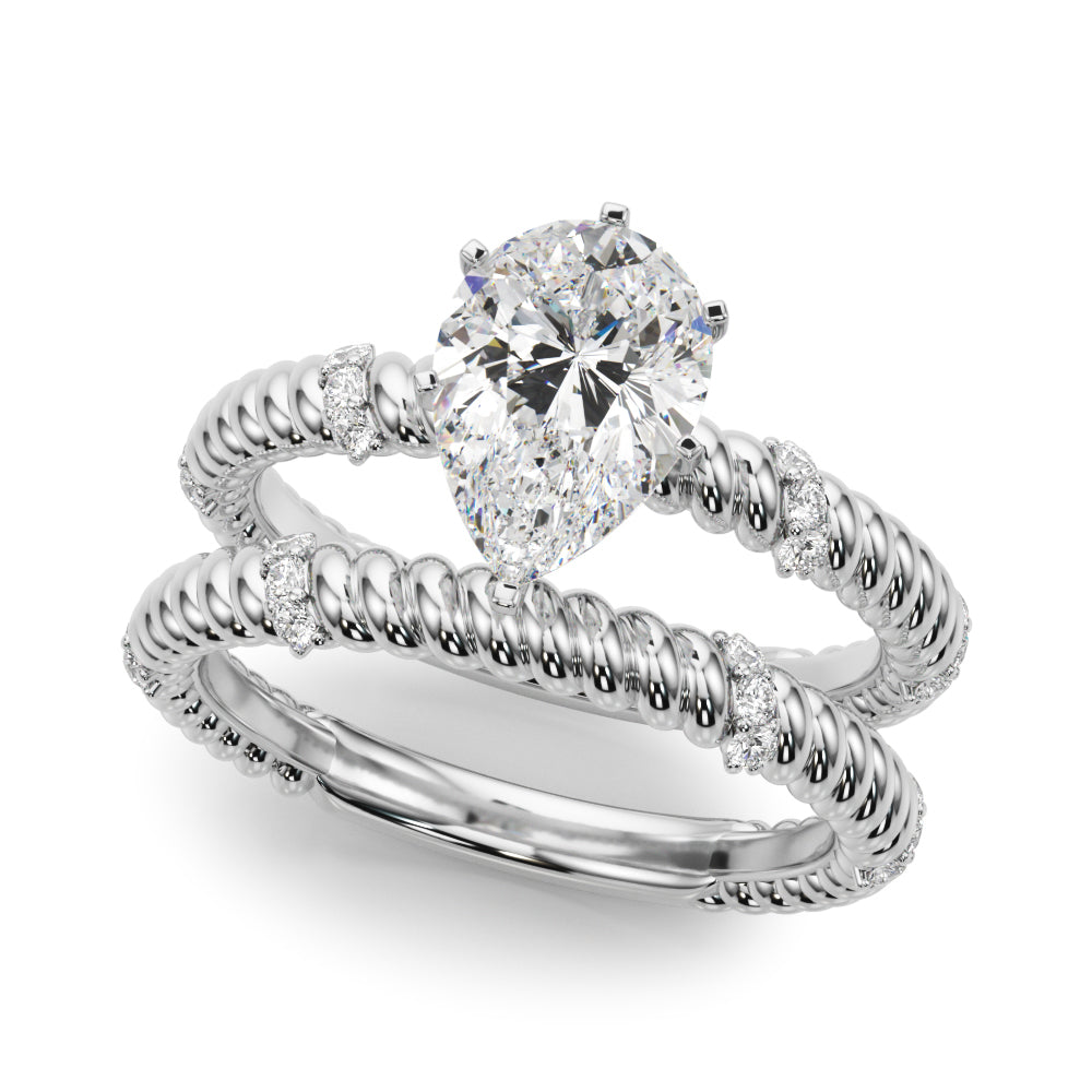 Silver Pear Solitaire Twisted Band Prong Set Engagement Ring