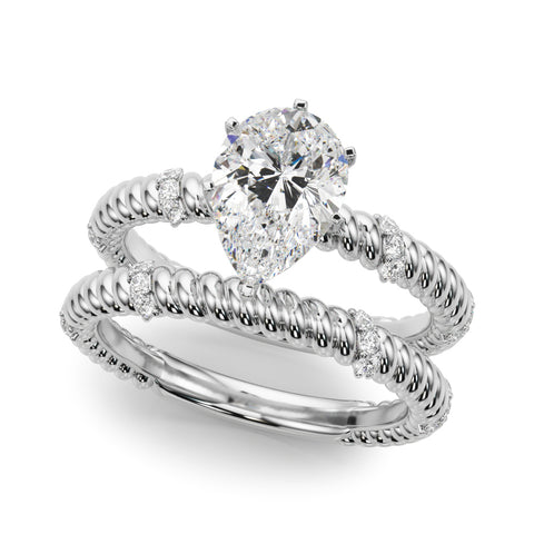 Silver Pear Solitaire Twisted Band Prong Set Engagement Ring