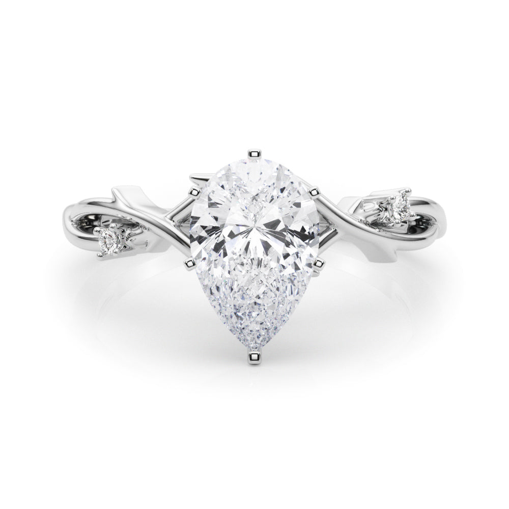 Silver Pear Solitaire Twisted Band Prong Setting Ring