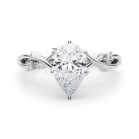 Silver Pear Solitaire Twisted Band Prong Setting Ring