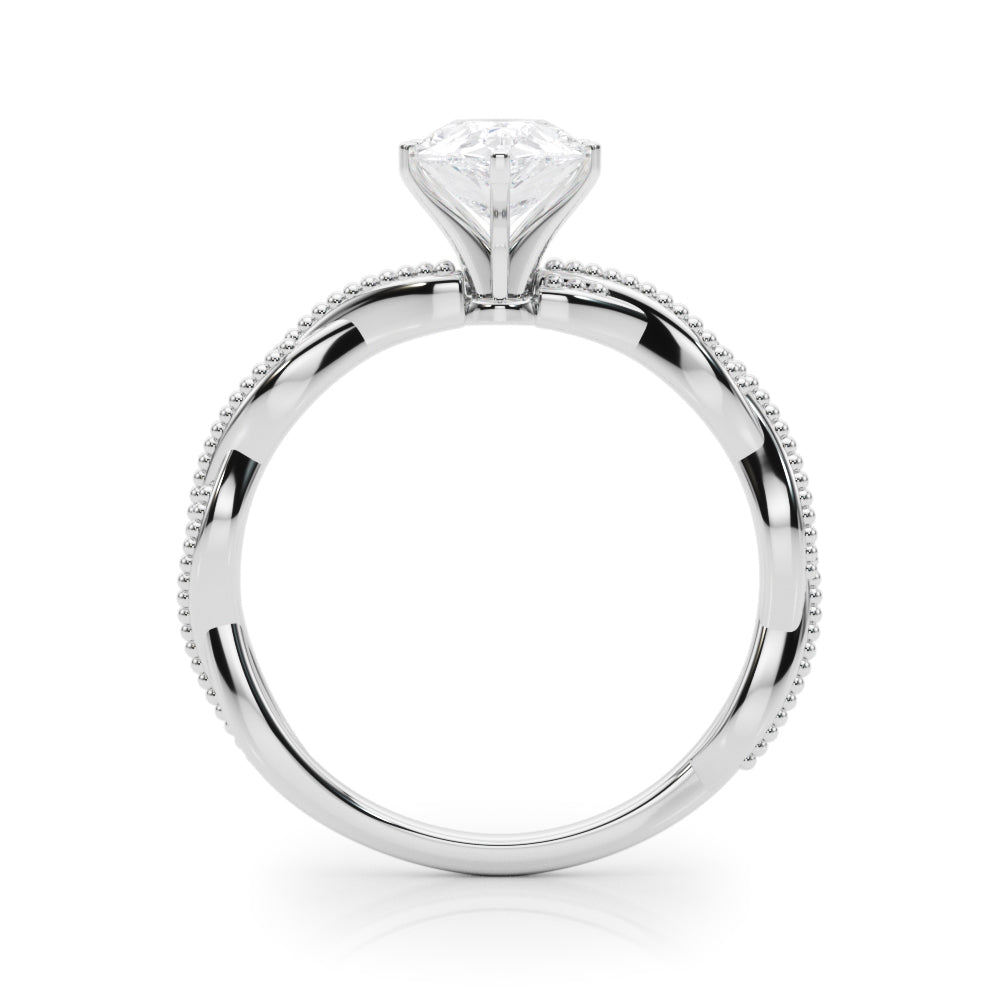 Silver Pear Solitaire Twisted Band with Bead Prong Setting 1