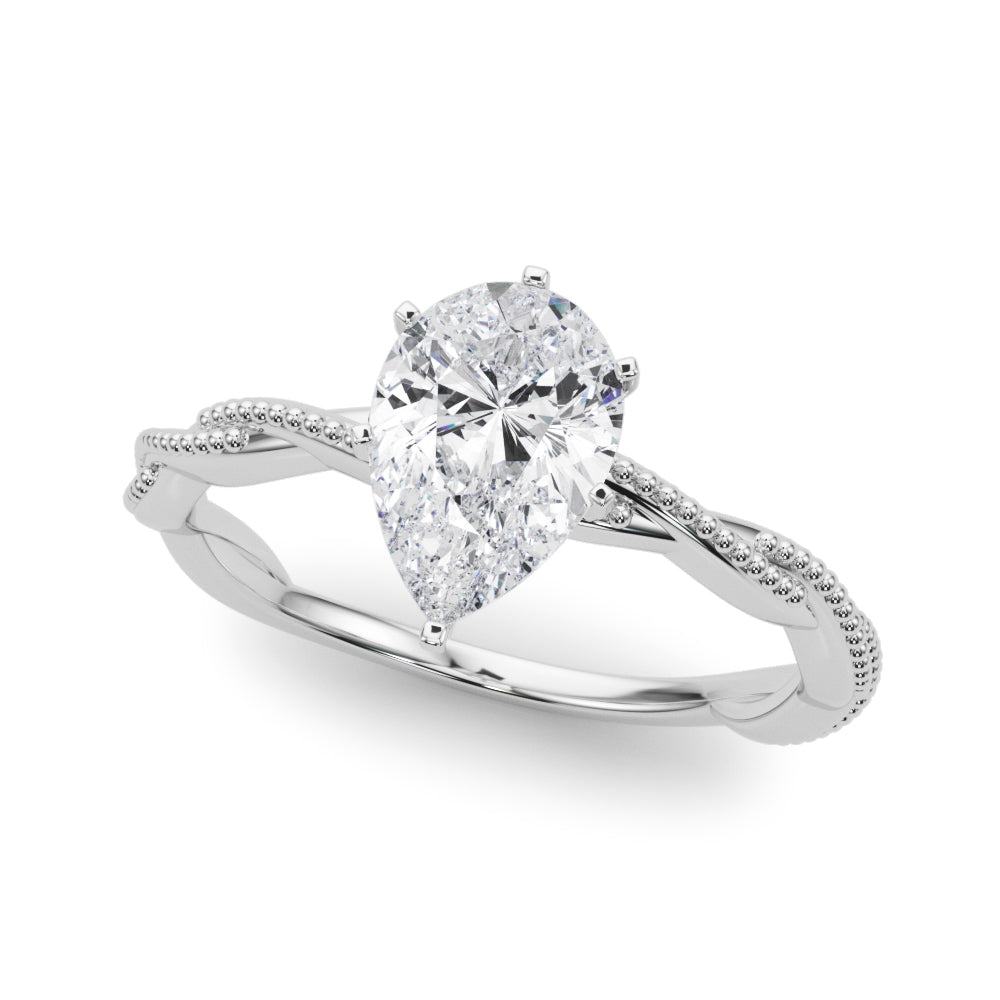 Silver Pear Solitaire Twisted Band with Bead Prong Setting 2