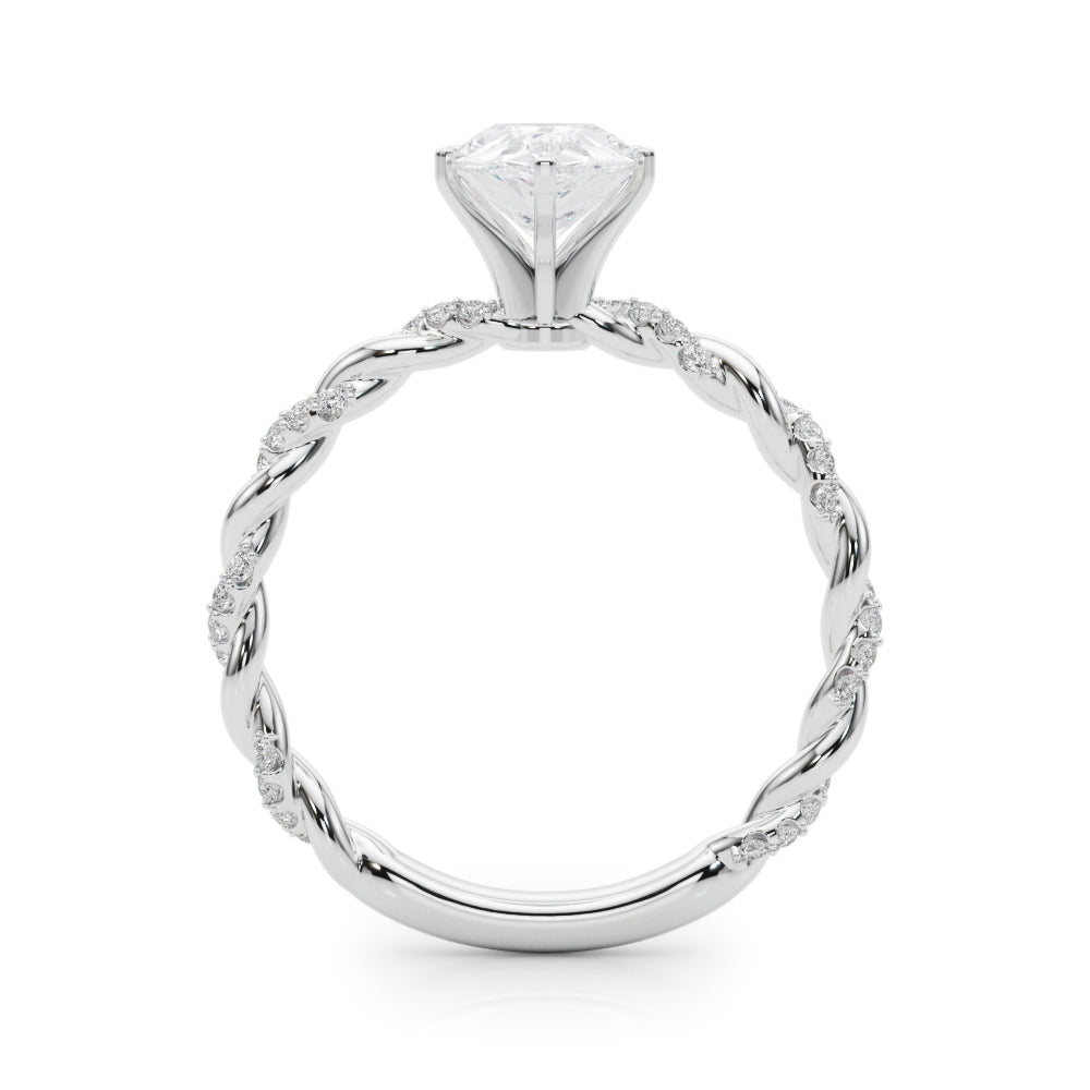 Silver Pear Solitaire Twisted Band with Pavé Accents and Four-Prong Setting 1