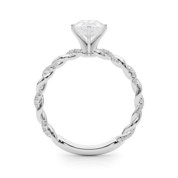 10K White Gold 2.53 Carat E VVS2 Pear Solitaire Twisted Band with Pavé Accents and Four-Prong Setting