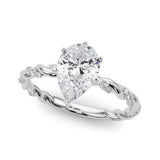 10K White Gold 2.53 Carat E VVS2 Pear Solitaire Twisted Band with Pavé Accents and Four-Prong Setting