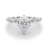 10K White Gold 2.53 Carat E VVS2 Pear Solitaire Twisted Band with Pavé Accents and Four-Prong Setting