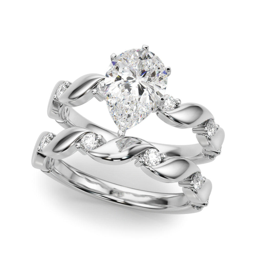 Silver Pear Solitaire Twisted Band with Prong Setting