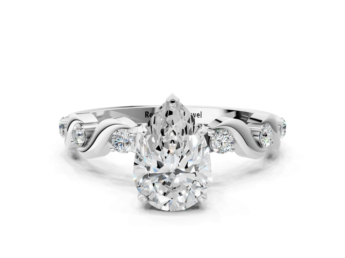 Silver Pear Solitaire Twisted Band with Prong Setting