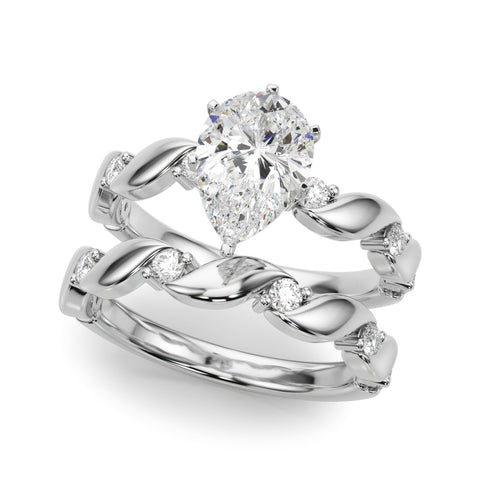 Silver Pear Solitaire Twisted Band with Prong Setting