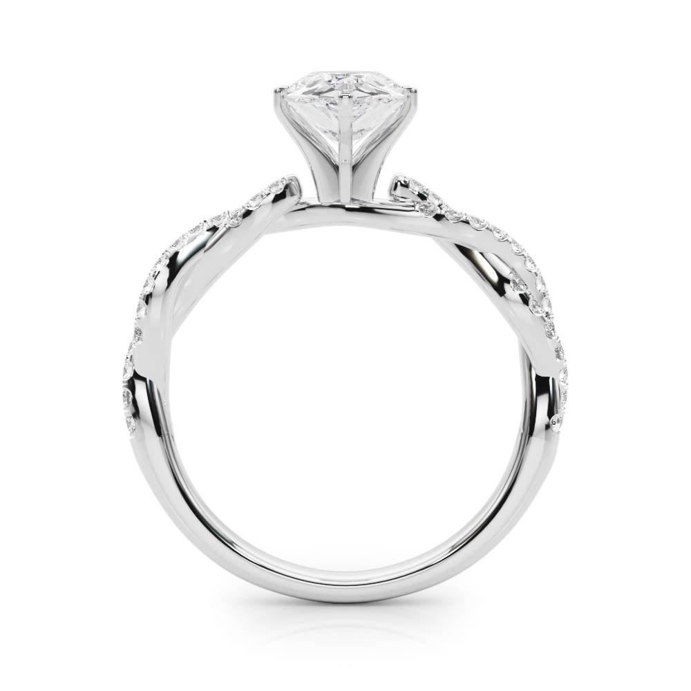 Silver Pear Solitaire Twisted Pave Band with Four-Prong Setting 1