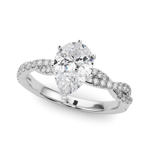 Silver Pear Solitaire Twisted Pave Band with Four-Prong Setting 2