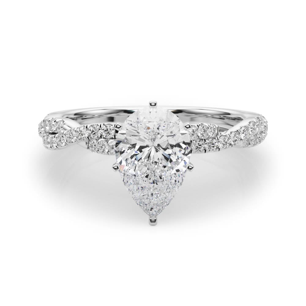 Silver Pear Solitaire Twisted Pave Band with Four-Prong Setting