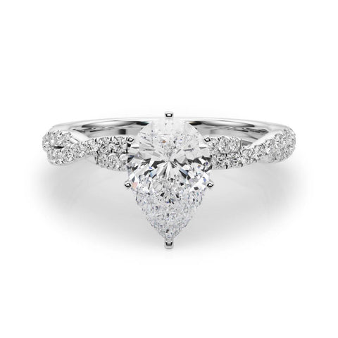 Silver Pear Solitaire Twisted Pave Band with Four-Prong Setting
