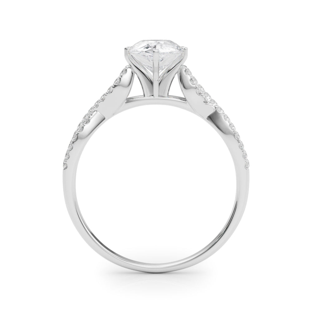 Silver Pear Solitaire Twisted Pave Diamond Engagement Ring with Four-Prong Setting 1