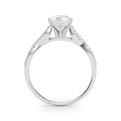 Silver Pear Solitaire Twisted Pave Diamond Engagement Ring with Four-Prong Setting 1