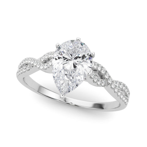 Silver Pear Solitaire Twisted Pave Diamond Engagement Ring with Four-Prong Setting 2
