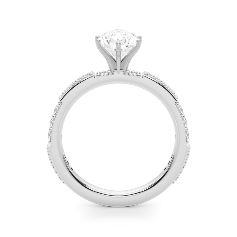 Silver Pear Solitaire with Pavé Band and Four-Prong Setting 1