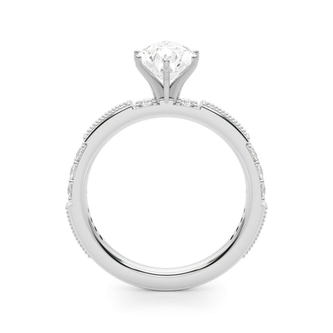 Silver Pear Solitaire with Pavé Band and Four-Prong Setting 1